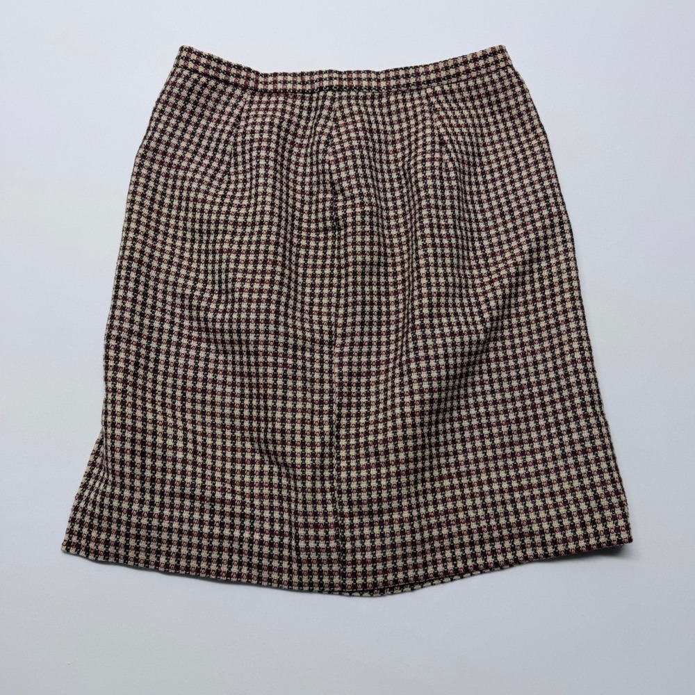 Rena Rowan Saville Petite Wool Blend Check Skirt Burgundy Black 14P Vintage